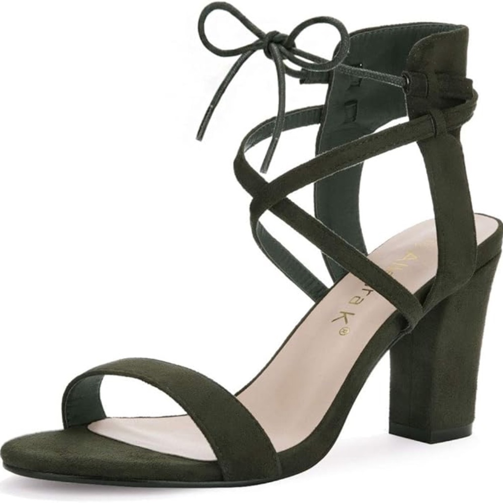 Allegra K Women's Open Toe Ankle Tie Heeled Sandal